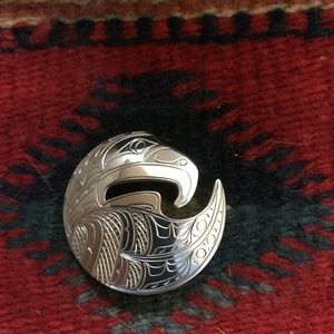 Handcarved sterling Northwest Coast eagle pin